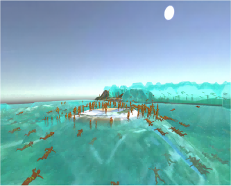 Crowd evacuation simulation in flowing fluids